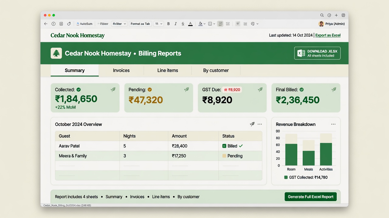 Excel reports export